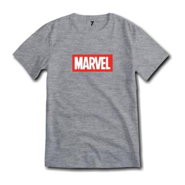 Imagem de Camiseta Logo Marvel Malha 100% Algodão Premium, M, Cinza mescla
