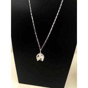 Imagem de Corrente Cordão Prata Maciça 925 Bloco 80cm Ferradura - Lojas La&Amp;N