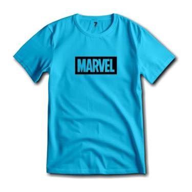 Imagem de Camiseta Logo Marvel Malha 100% Algodão Premium, P, Azul claro