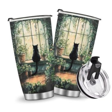 Imagem de Copos isolados caneca copo presentes de aniversário de Natal para homens pai avô meninas meninos 590 ml acessórios essenciais de viagem devem ter alça gelada fria gatos pretos