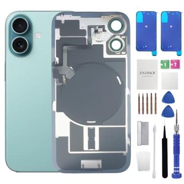 Imagem de Substituição de vidro traseiro 16 Plus com cabo flexível de carregamento sem fio e moldura da câmera Todas as peças para iPhone 16 Plus (6,7 polegadas, azul-petróleo) Substituição do equipamento fita