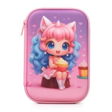 Imagem de Estojo Infantil 3D em EVA Unissex com 3 Compartimentos – Estojo Escolar Grande para Lápis, Canetas e Acessórios | Porta-Canetas Fofo Resistente, Volta às Aulas (Menina Cupcake)