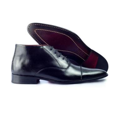 Imagem de Bota Social em Couro Masculino Cano Curto Cadarço Bico Fino Resistente