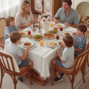 Imagem de Toalhas de mesa para mesas retangulares, toalha de mesa de linho de algodão à prova d'água, capa de mesa de jantar de fazenda, sem rugas, toalhas de mesa macias com borlas (café moinho de vento, 139,7