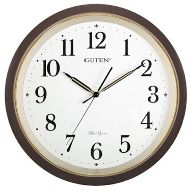 Imagem de Caysie Relógio de parede grande silencioso sem tique-taque, operado por bateria de quartzo, relógio marrom retrô decorativo redondo para sala de estar, quarto, cozinha, escola, escritório (marrom)