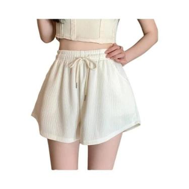 Imagem de Shorts De Cintura Alta Para Mulheres, Estilo Waffle, Soltos, Com Perna