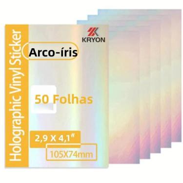 Imagem de Papel Adesivo Holográfico Arco-Íris 50 Folhas 2.9x4.1 Polegadas Filme 
