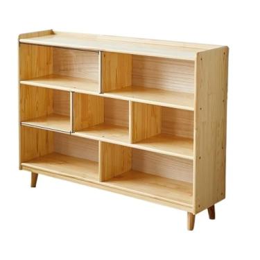 Imagem de Prateleira de armazenamento de quarto de madeira maciça, estante simples armário organizador independente moderno (cor: 120 x 30 x 65 cm) (120 x 30 x 90 cm 7 grades)