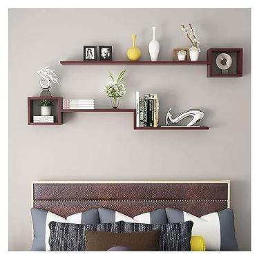 Imagem de HHHJQFAAT Prateleiras flutuantes de 2 níveis, prateleiras de madeira montadas na parede para armazenamento de decoração de parede, prateleira de livros flutuante, prateleiras de parede modernas para