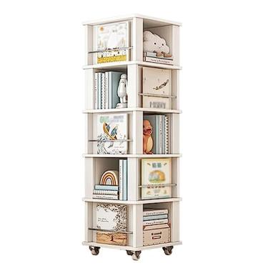 Imagem de UINGBPXT Estante de canto com rotação de 360°, estante branca em pé com rodas, suporte para sala de estar, estante simples, exibição perfeita