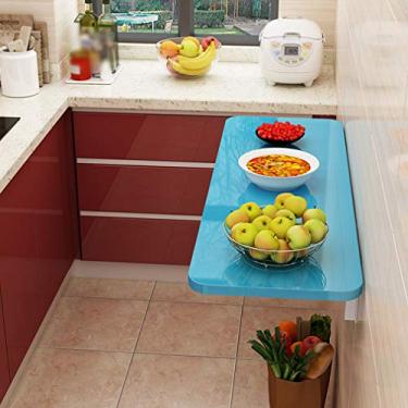 Imagem de Mesa dobrável montada na parede, mesa de estudo flutuante de madeira, para bancada de trabalho, mesa de jantar, cozinha, lavanderia, mesa de computador, 3 cores, vários tamanhos, com suporte e