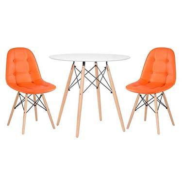Imagem de Loft7, Mesa redonda Eames 80 cm branco + 2 cadeiras estofadas Eiffel Botonê Laranja