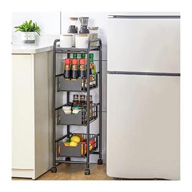 Imagem de WUHUQN Prateleiras para armazenamento de cozinha carrinho de armazenamento de ferro forjado rack estreito com piso de roda rack estreito rack de armazenamento de gaveta de canto doméstico rack de
