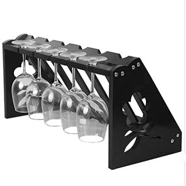 Imagem de Suporte de rack de vinho montado na parede feito de madeira maciça decora a sala de estar com uma garrafa de vinho na cabeça Prateleira de uso duplo Suporte de vinho de vidro pendurado - / Rack de