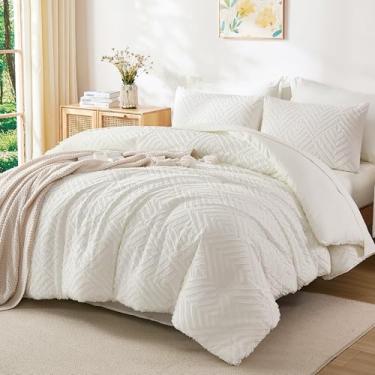 Imagem de Andency Conjunto de edredom queen extragrande, 7 peças, marfim, tamanho grande, Queen, boho, leve, fofo, tufado, com edredom, lençóis, fronhas e fronhas