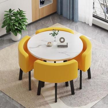 Imagem de Conjunto de mesa de jantar quadrada com 4 cadeiras, combinação de mesa de negociação de escritório e cadeira, conjunto de combinação de mesa e cadeira, economia de espaço, para escritório, sala de