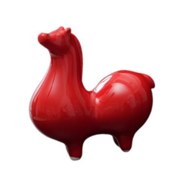Imagem de Ioensy Enfeite de cavalo fofo, moderno, para decoração do Ano Chinês, escultura para escritório, sala de estar, prateleira ou mesa, Ruiva para Baixo