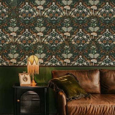 Imagem de ESSMOKO Papel de parede Hotel quarto fundo adesivo decorativo de parede retro espesso PVC autoadesivo impermeável papel de parede verde 44 * 500 cm