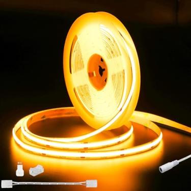 Imagem de PAUTIX Fita de LED COB 20 pés/6,1 m 3087 LEDs branco quente 2000K CRI90+ alto lúmen, fita de LED flexível DC24V para projetos de iluminação DIY de gabinete doméstico com 1 peça de fio conector COB