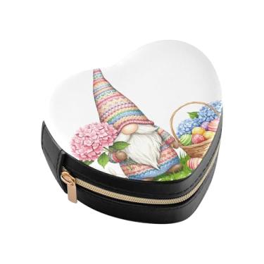 Imagem de Burbuja Caixa de joias em forma de coração de coelho gnomo mini estojo de joias de viagem para mulheres e meninas, estojo portátil organizador de armazenamento para brincos, anéis, colares e pulseiras