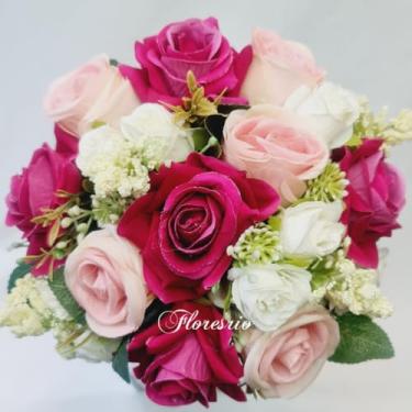 Imagem de Buquê de Noiva Artificial com Flores Coloridas para Casamento Civil ou Religioso(00525/RosaPink/Branco/Rosa)