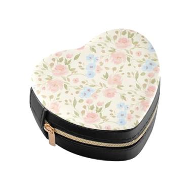 Imagem de Burbuja Caixa de joias com flores em forma de coração, mini estojo de viagem para mulheres e meninas, organizador portátil de armazenamento para brincos, anéis, colares e pulseiras