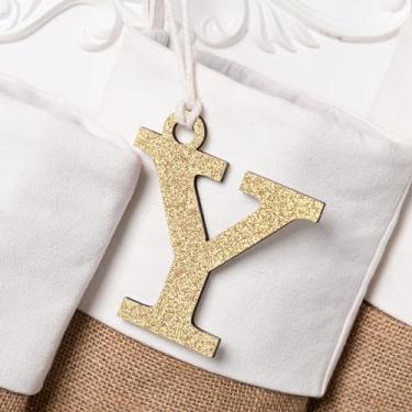 Imagem de Etiquetas de letras de madeira personalizadas nome para meias de Natal letras de 10 cm recorte personalizado casa de fazenda moderna rústica família natal decorações de casa ornamentos presentes ouro