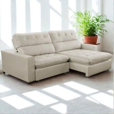 Imagem de Sofa Retratil Reclinavel 2 Lugares 230cm Veludo Andreia Bege