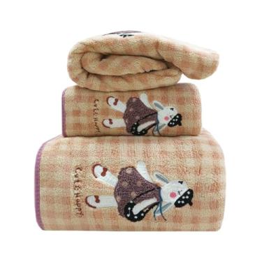 Imagem de USTIDE Conjunto de toalhas de microfibra de 3 peças, estampa de animal de desenho animado xadrez marrom – inclui toalha de banho, toalha de mão e toalha de cabelo – macio e absorvente para banheiro e