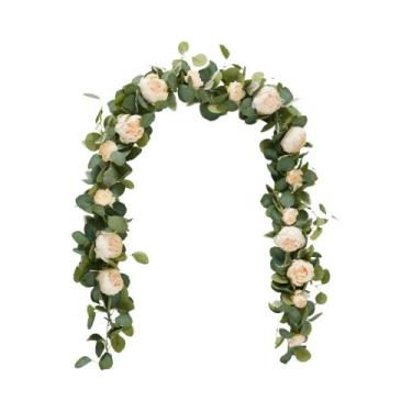 Imagem de Flores Artificiais De Peônia E Rosa, Plantas Verdes Para Pendurar Na P