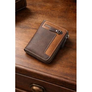 Imagem de Carteira masculina com vários compartimentos para cartões, design duplo, estilo moderno, Darkcoffee, Tendência