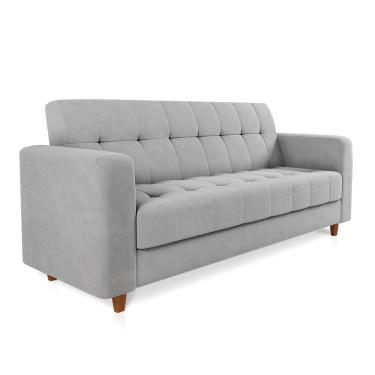 Imagem de Sofá 03 Lugares Arezzo Suede Cinza Pés Chanfrado Castanho - D'Rossi
