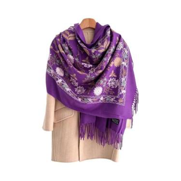 Imagem de Cachecol Floral Feminino Quente 70x210cm, Xale De Caxemira Sintética, 