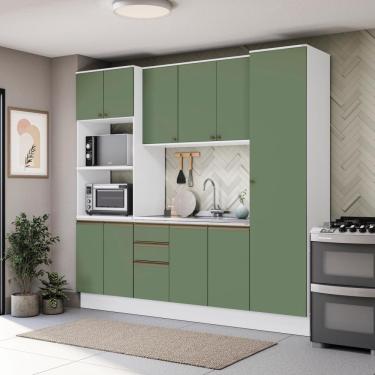 Imagem de Cozinha Compacta Celeste Kappesberg 100% Mdf Branco/verde 240cm