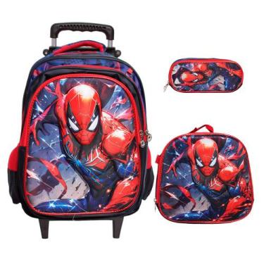 Imagem de Kit Mochila Homem Aranha Rodinha + Lancheira Térmica G - Plike