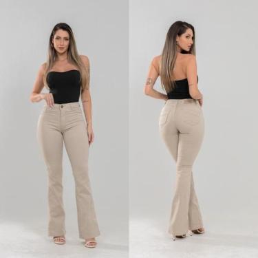Imagem de Calça Flare Feminina jeans nas cores bege/caqui super confortável que 