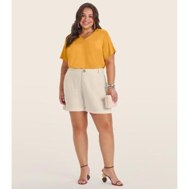 Imagem de Blusa Manga Curta em Viscotorcion Secret Glam Amarelo, Plus G4, Amarel