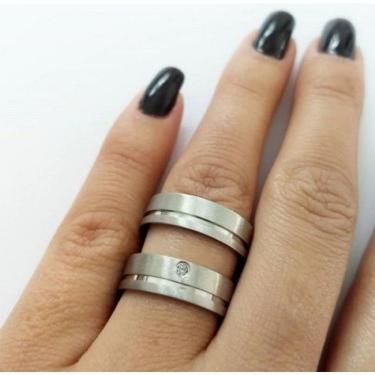 Imagem de Par De Aliança 6Mm Escovada Friso Lateral Polida Aço Inox