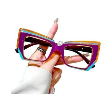 Imagem de Óculos De Leitura Vintage Oversized Com Armação Geométrica, Lentes Tra
