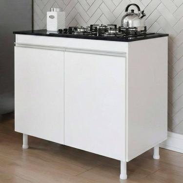 Imagem de Balcão Gabinete Cozinha Lux 79cm 100% MDF 02 Portas Sem Tampo Branco - Abmaza