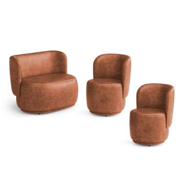 Imagem de Kit 02 Poltronas e 01 Namoradeira Orgânica Molly Couríssimo Caramelo - Abmaza