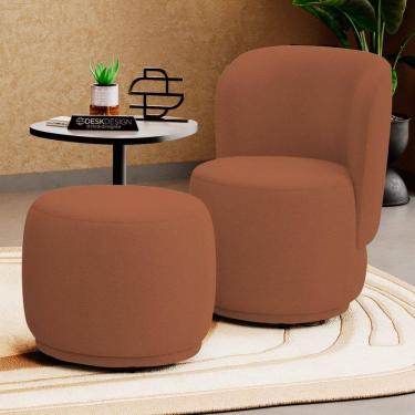 Imagem de Poltrona Decorativa com Puff Orgânico Molly Bouclê Terracota - Abmaza