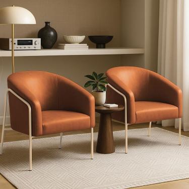 Imagem de Poltrona Stella Sala Industrial Couro Sintético Marrom Kit 2 D'Rossi