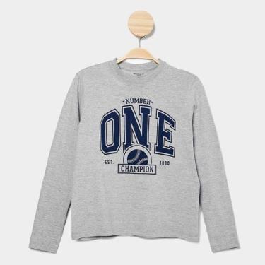 Imagem de Camiseta Infantil Manga Longa Hering Casual Menino, Cinza, 4A