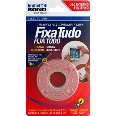Imagem de Fita Dupla Face Fixa Tudo Ambiente Externo 25mm x 2m - 1Kg - Tek Bond 