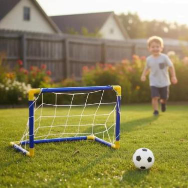 Imagem de Golzinho trave rede bola bomba kit futebol completo esporte crianca br