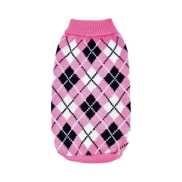 Imagem de Suéter Argyle Para Cães Pequenos, Tricotado Em Crochê, Quente E Confor