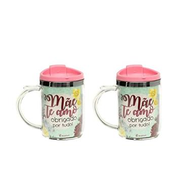 Imagem de Kit 2 Caneca Dia das Maes Xicara Com Tampa Cafe Cha 350ml Presente Plastico e Metal