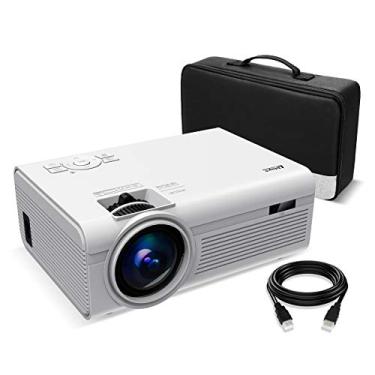 Imagem de Living Enrichment Mini projetor, alto-falante duplo integrado e projetor de vídeo de filme Full HD 1080p, LED de 50.000 horas de duração, compatível com TV Stick, videogames, HDMI, USB, TF, VGA, AUX, AV – Branco
