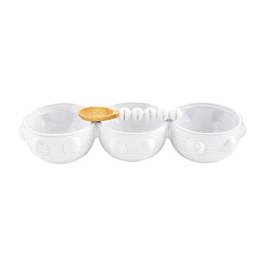 Imagem de Mud Pie Conjunto de imersão de contas triplas, branco, prato 11,4 cm x 32,5 cm | colher 13,8 cm